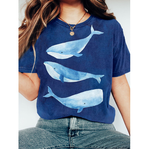 Lovely Whale Art Print Vintage T Shirt