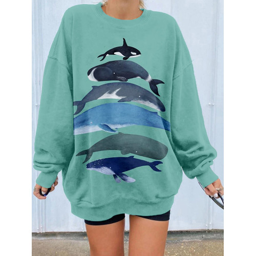 Lovely Whale Pile Up Graphic Comfy Sweatshirt
