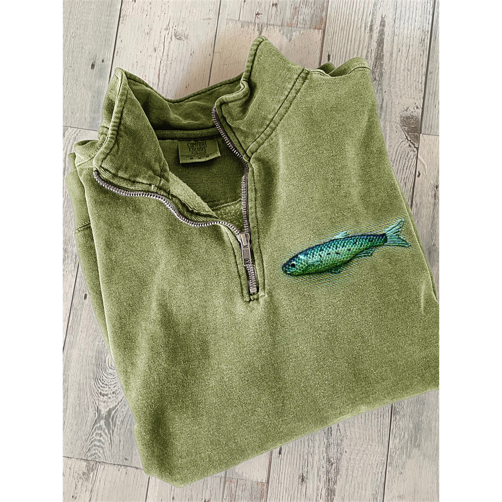 Mackerel Lovely Embroidery Art Zip Up Sweatshirt