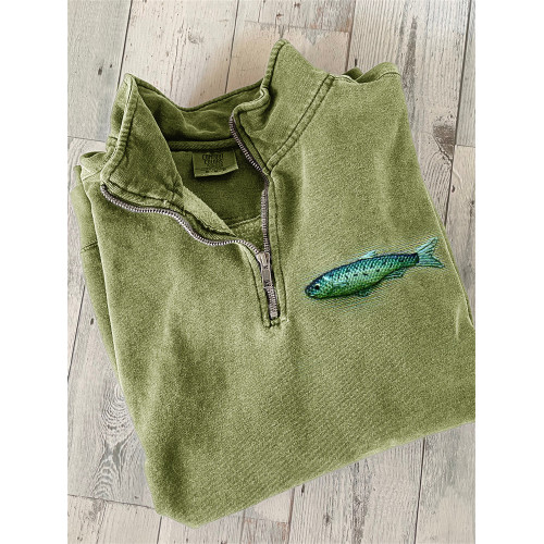 Mackerel Lovely Embroidery Art Zip Up Sweatshirt