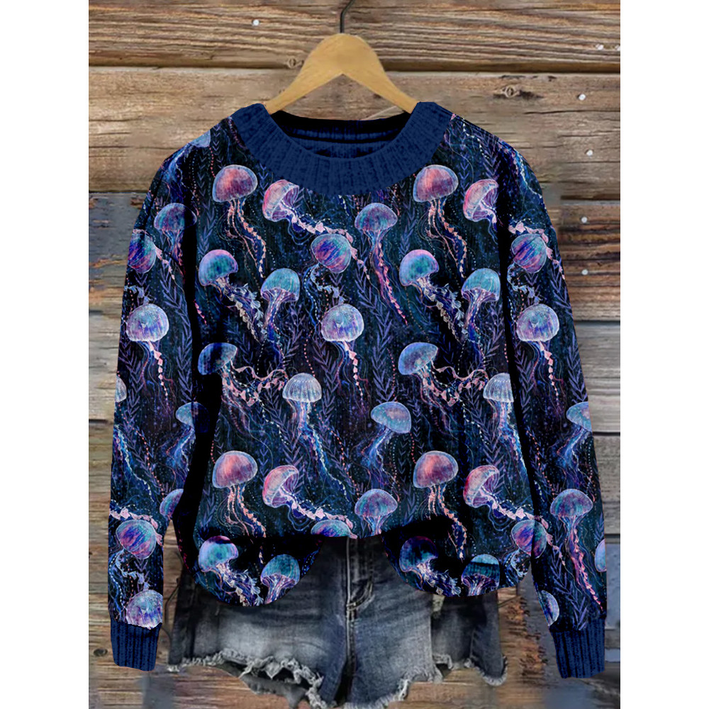 Magic Jellyfish Watercolor Art Pattern Cozy Sweater