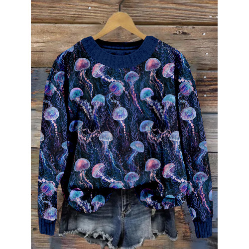 Magic Jellyfish Watercolor Art Pattern Cozy Sweater