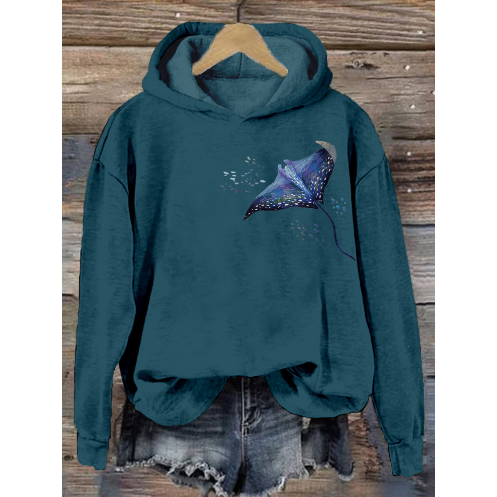 Manta Ray Embroidery Art Pattern Comfy Hoodie