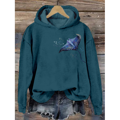 Manta Ray Embroidery Art Pattern Comfy Hoodie