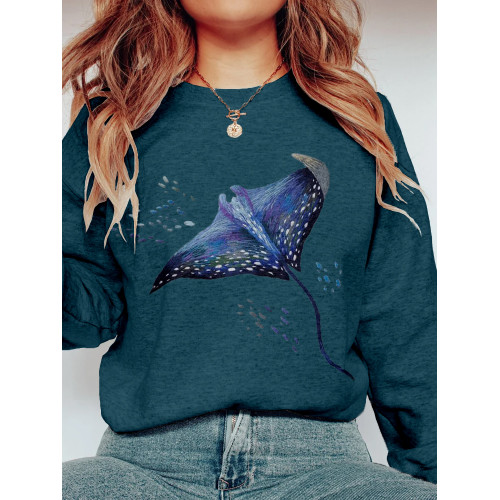 Manta Ray Embroidery Art Pattern Vintage Sweatshirt