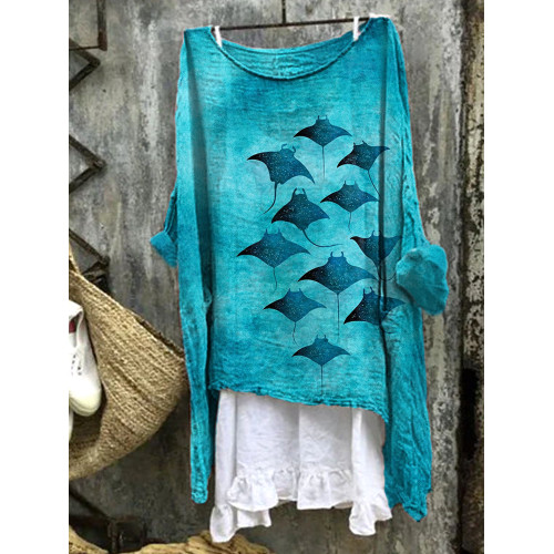 Manta Rays Art Print Linen Blend Casual Shirt