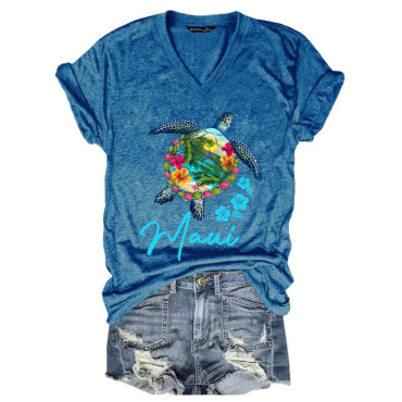 Maui Sea Turtle Print Casual T-Shirt