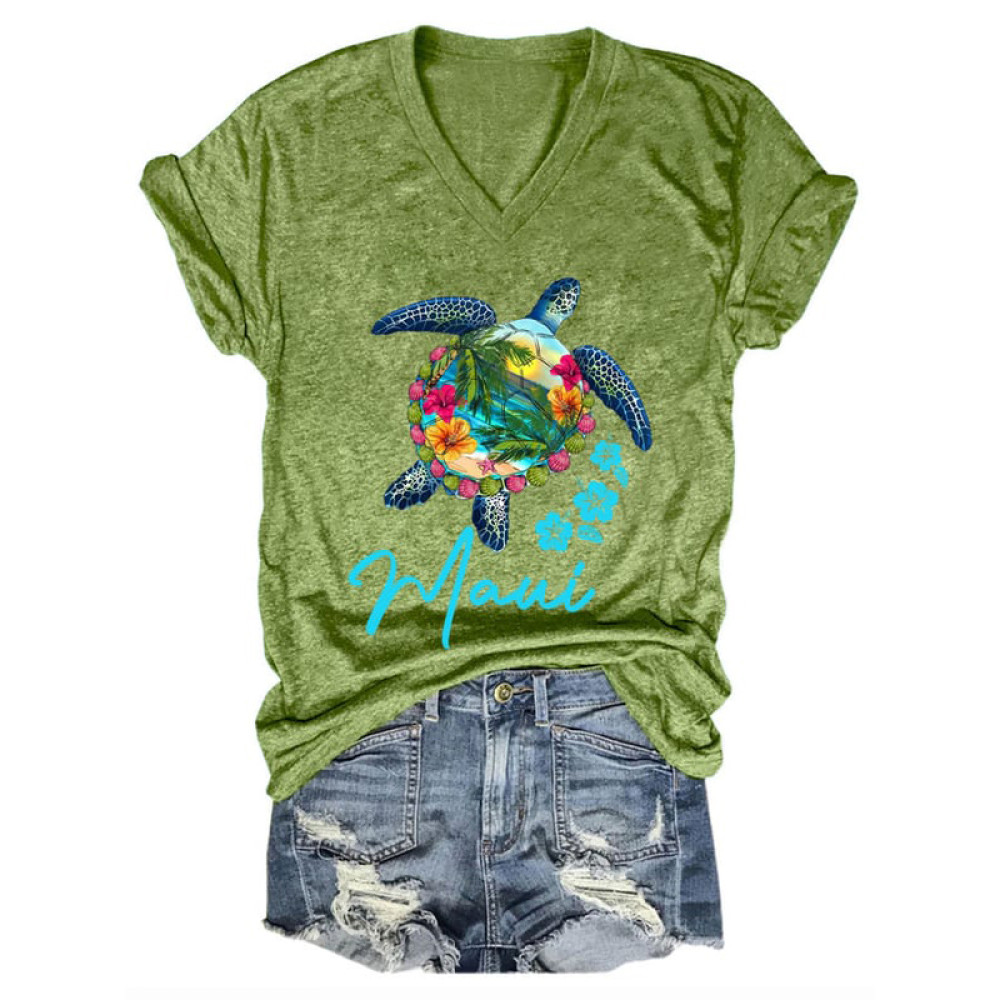 Maui Sea Turtle Print Casual T-Shirt