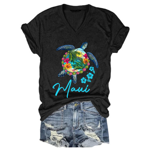 Maui Sea Turtle Print Casual T-Shirt