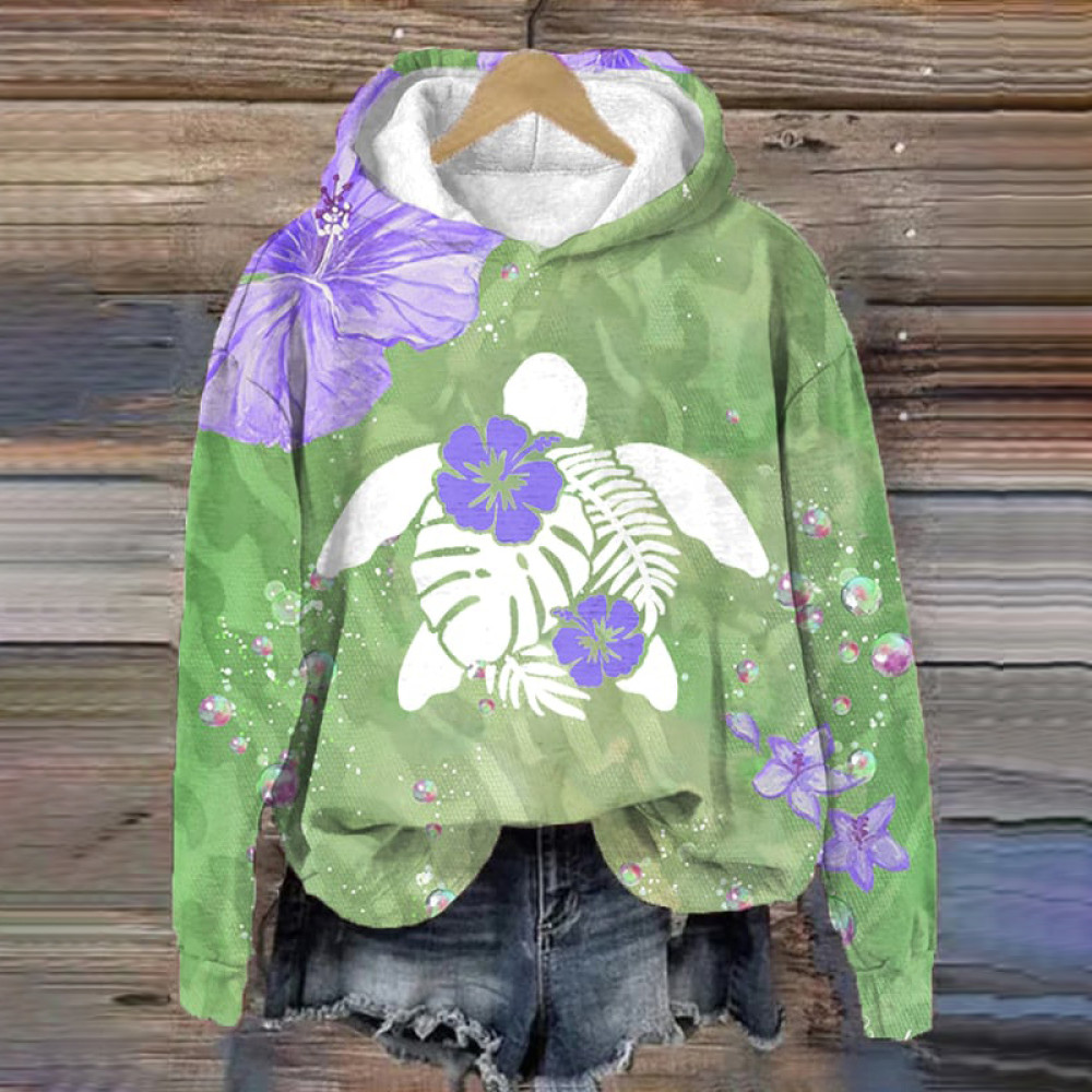 Maui Turtle Hibiscus Print Hoodie