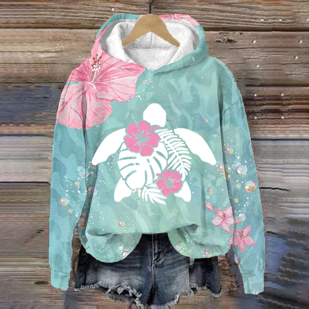 Maui Turtle Hibiscus Print Hoodie