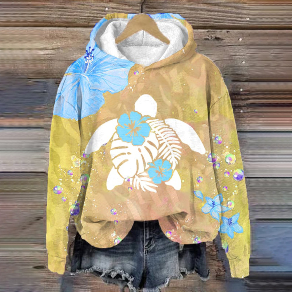 Maui Turtle Hibiscus Print Hoodie