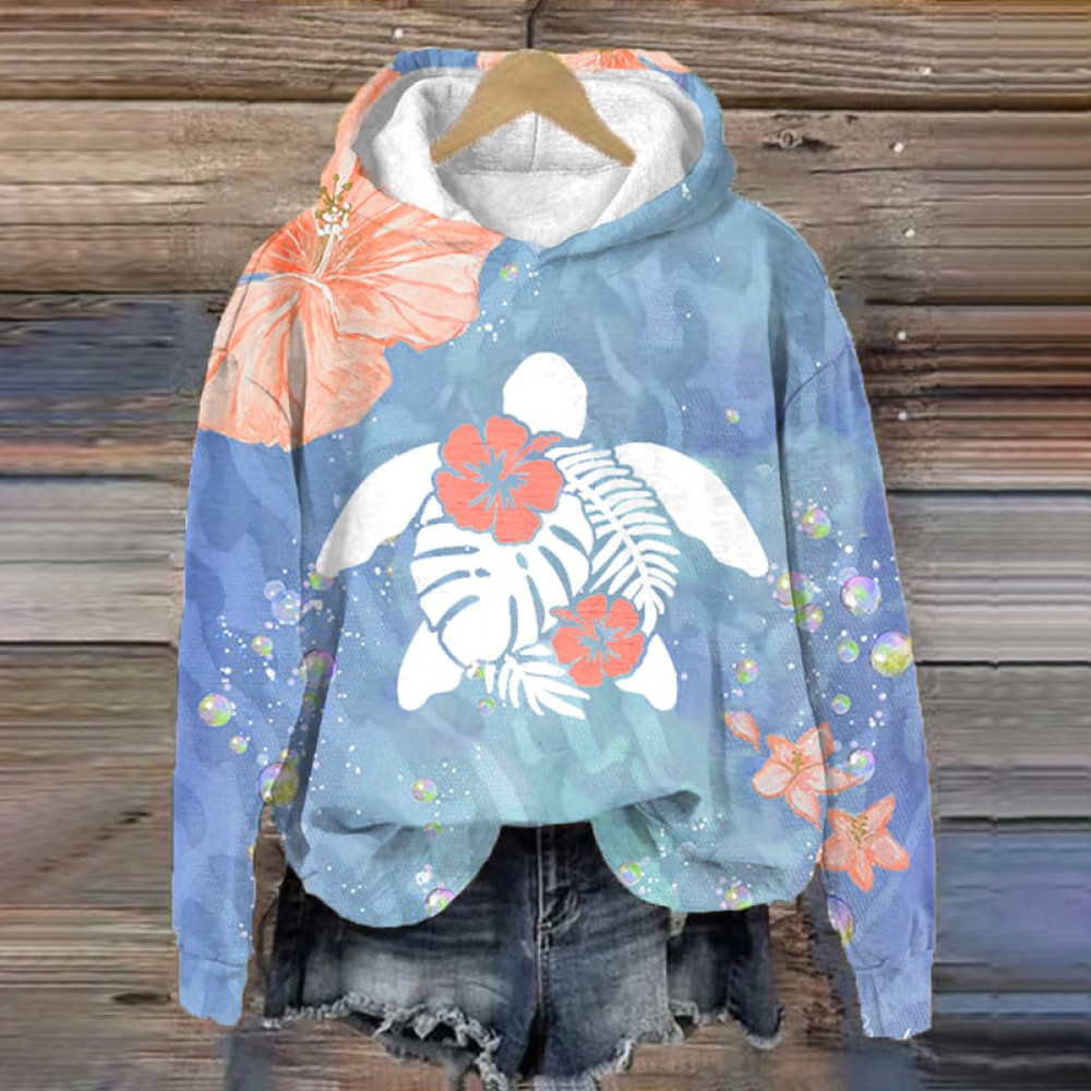 Maui Turtle Hibiscus Print Hoodie