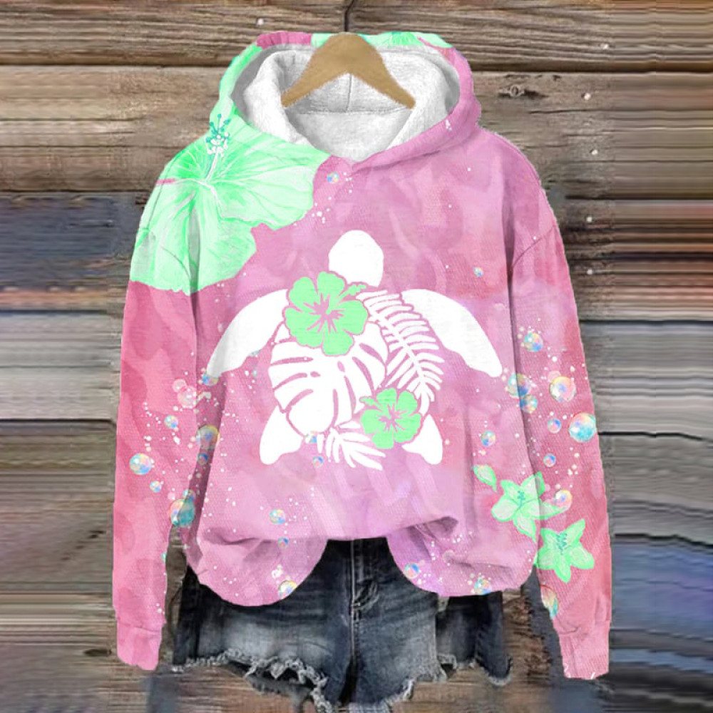 Maui Turtle Hibiscus Print Hoodie