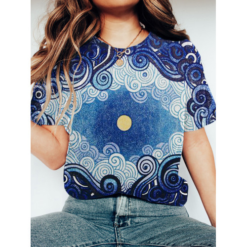 Moon & Waves Japanese Print Short Sleeve T-Shirt