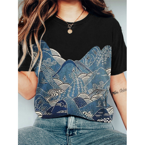 Mountains & Waves Landscape Japanese Art Vintage T Shirt
