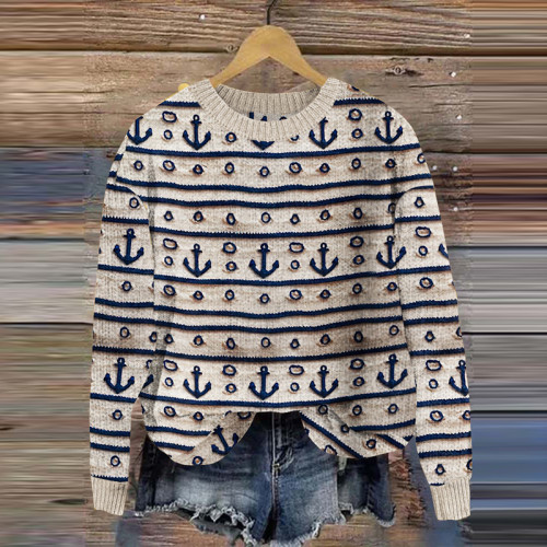 Ocean Art Patterned Cozy Knit Sweater