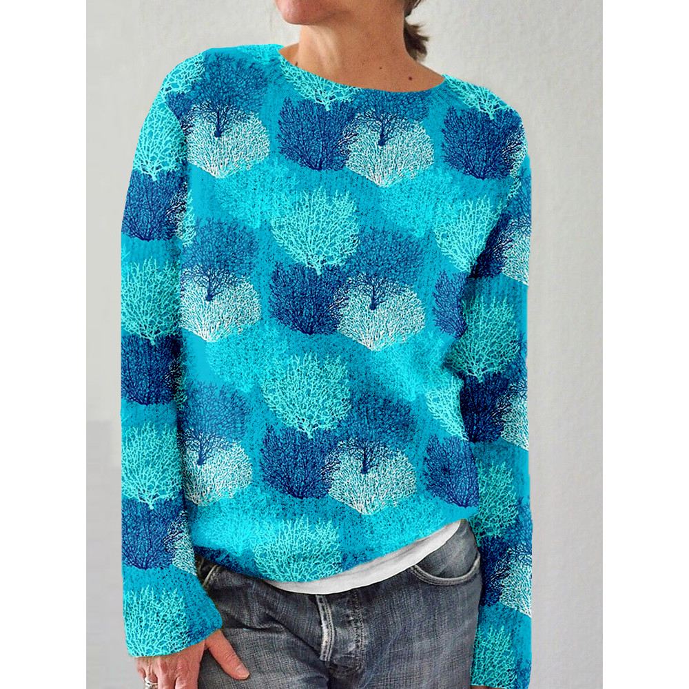 Ocean Coral Art Pattern Crew Neck Cozy Sweater