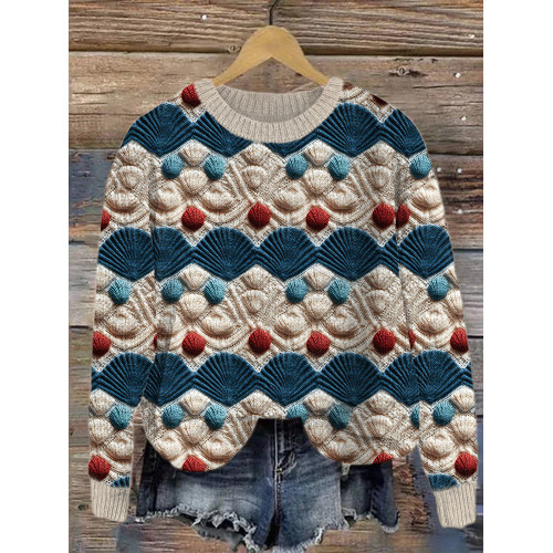 Ocean Embroidery Art Cozy Knit Sweater