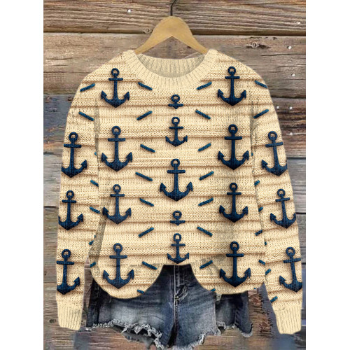 Ocean Embroidery Art Cozy Knit Sweater