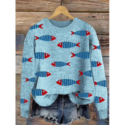 Ocean Fish Embroidery Cozy Knit Sweater