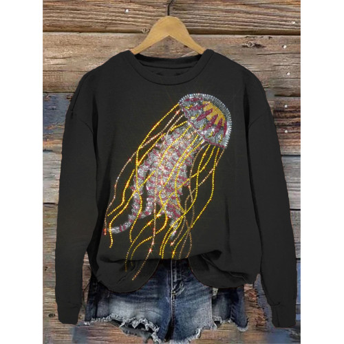 Ocean Jellyfish Sequin Pattern Cozy Sweatshirt