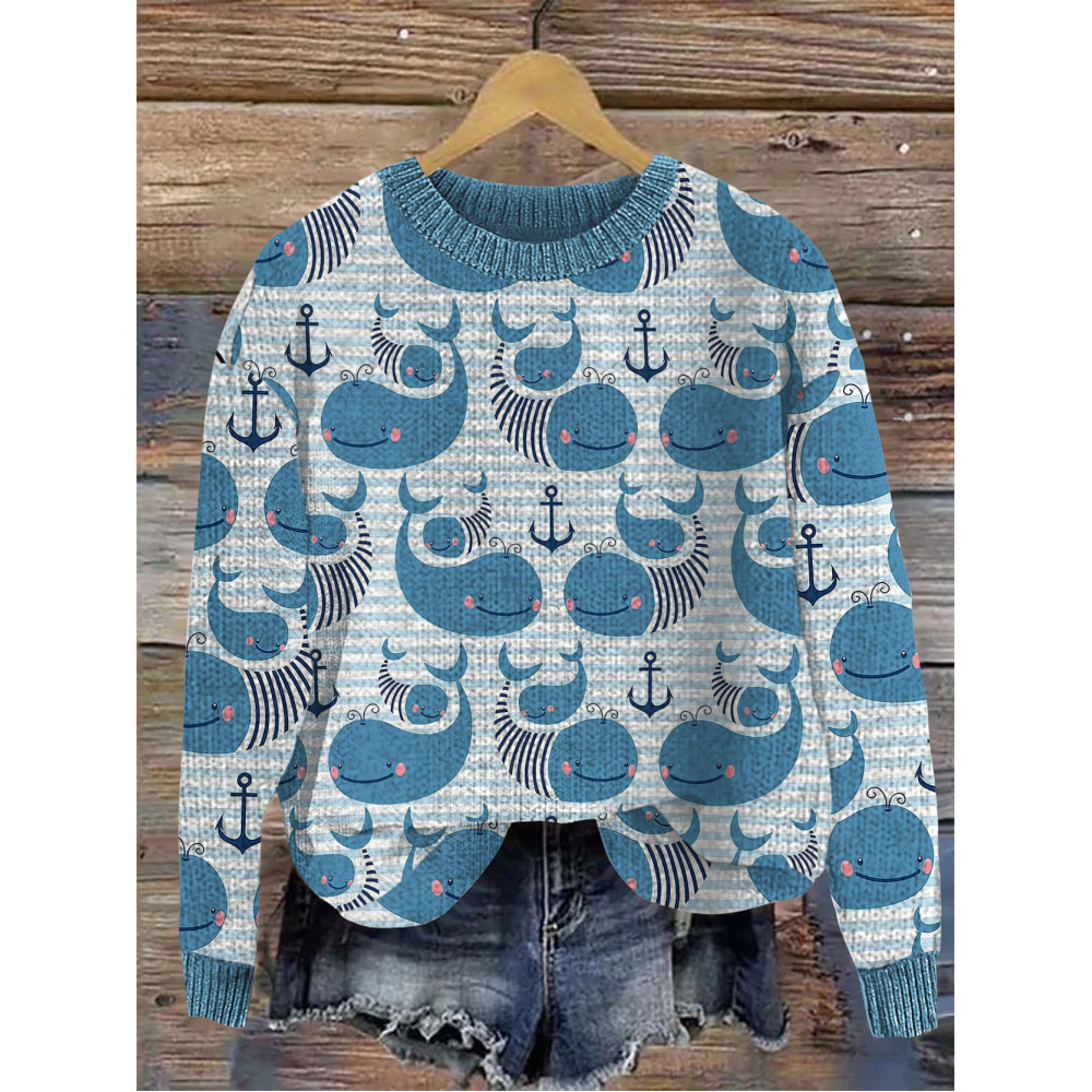 Ocean Killer Cute Shark Print Cozy Knit Sweater