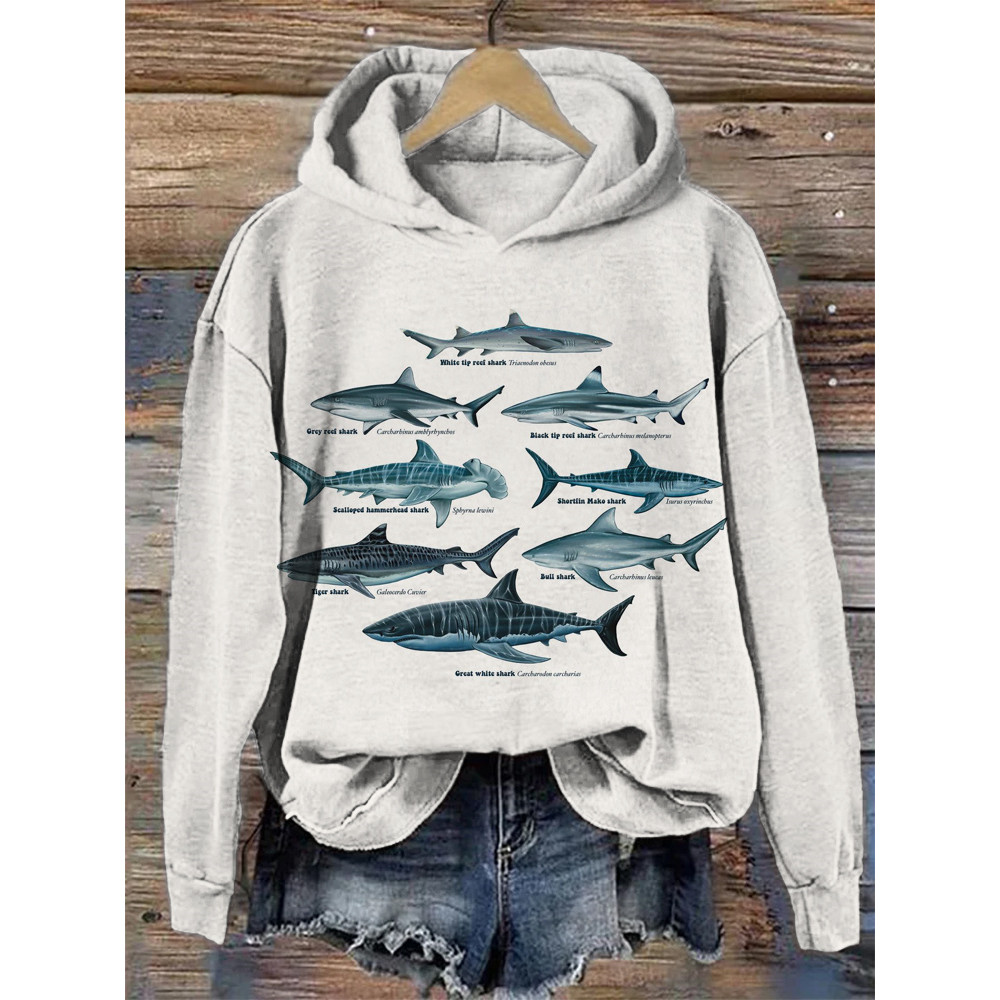 Ocean Killer Shark Art Print Cozy Hooded Sweatshirt