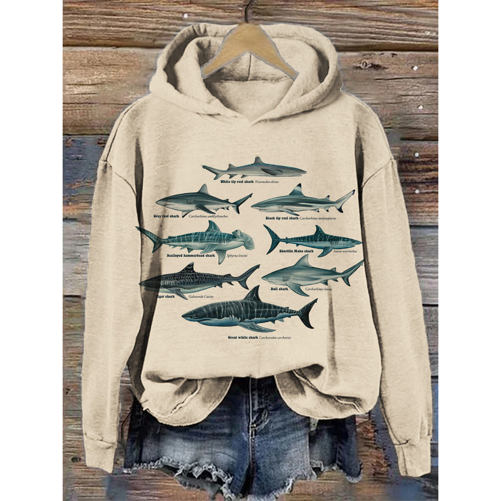 Ocean Killer Shark Art Print Cozy Hooded Sweatshirt