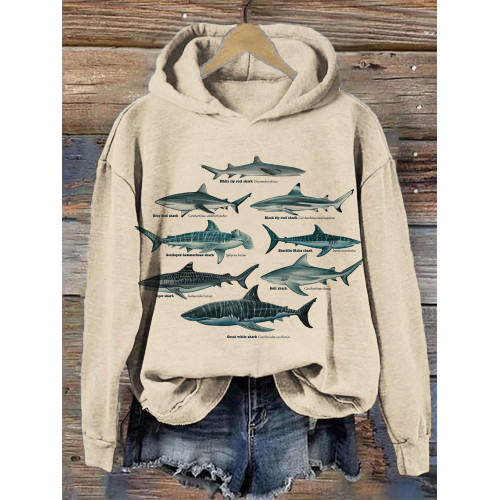 Ocean Killer Shark Art Print Cozy Hooded Sweatshirt