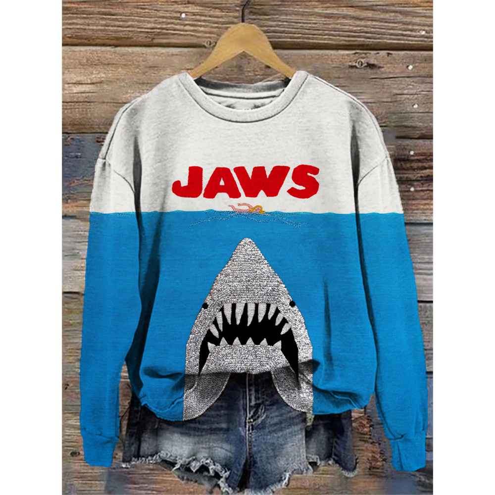Ocean Killer Shark Jaws Print Cozy Sweatshirt
