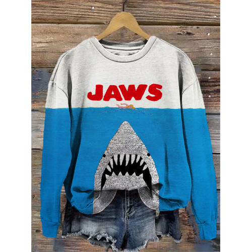 Ocean Killer Shark Jaws Print Cozy Sweatshirt