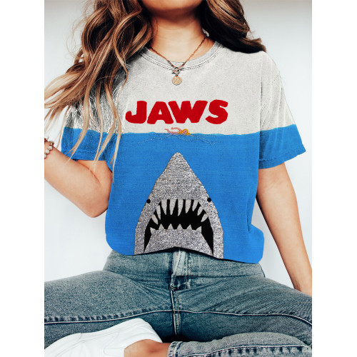 Ocean Killer Shark Jaws Print Short Sleeve T-Shirt