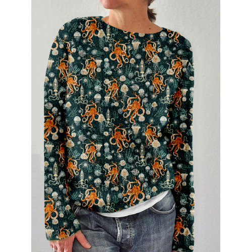 Ocean Octopus Art Pattern Casual Cozy Sweater