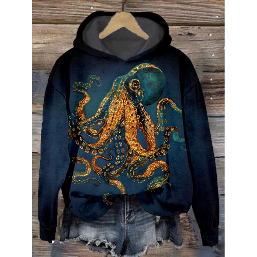 Ocean Octopus Oil Painting Art Comfy Hoodie