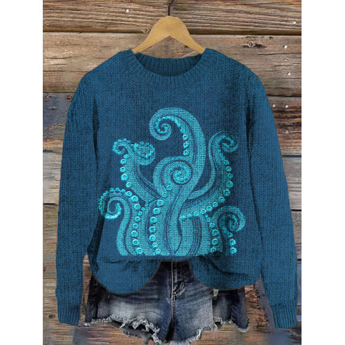 Ocean Octopus Tentacle Pattern Knit Sweater