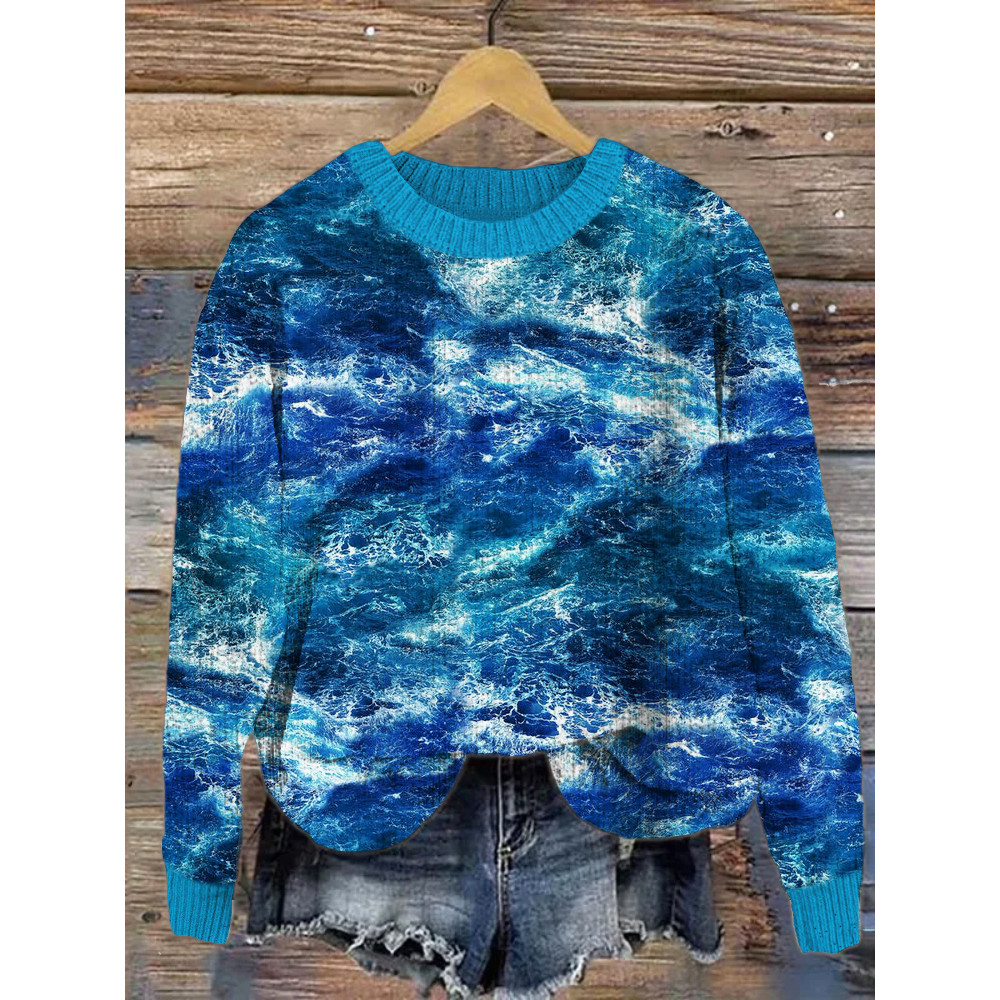 Ocean Pattern Cozy Knit Sweater