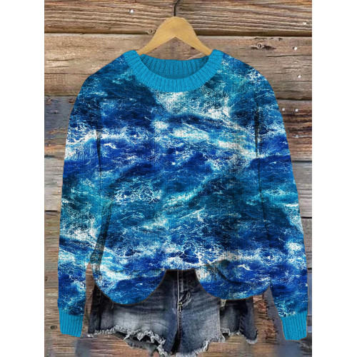 Ocean Pattern Cozy Knit Sweater