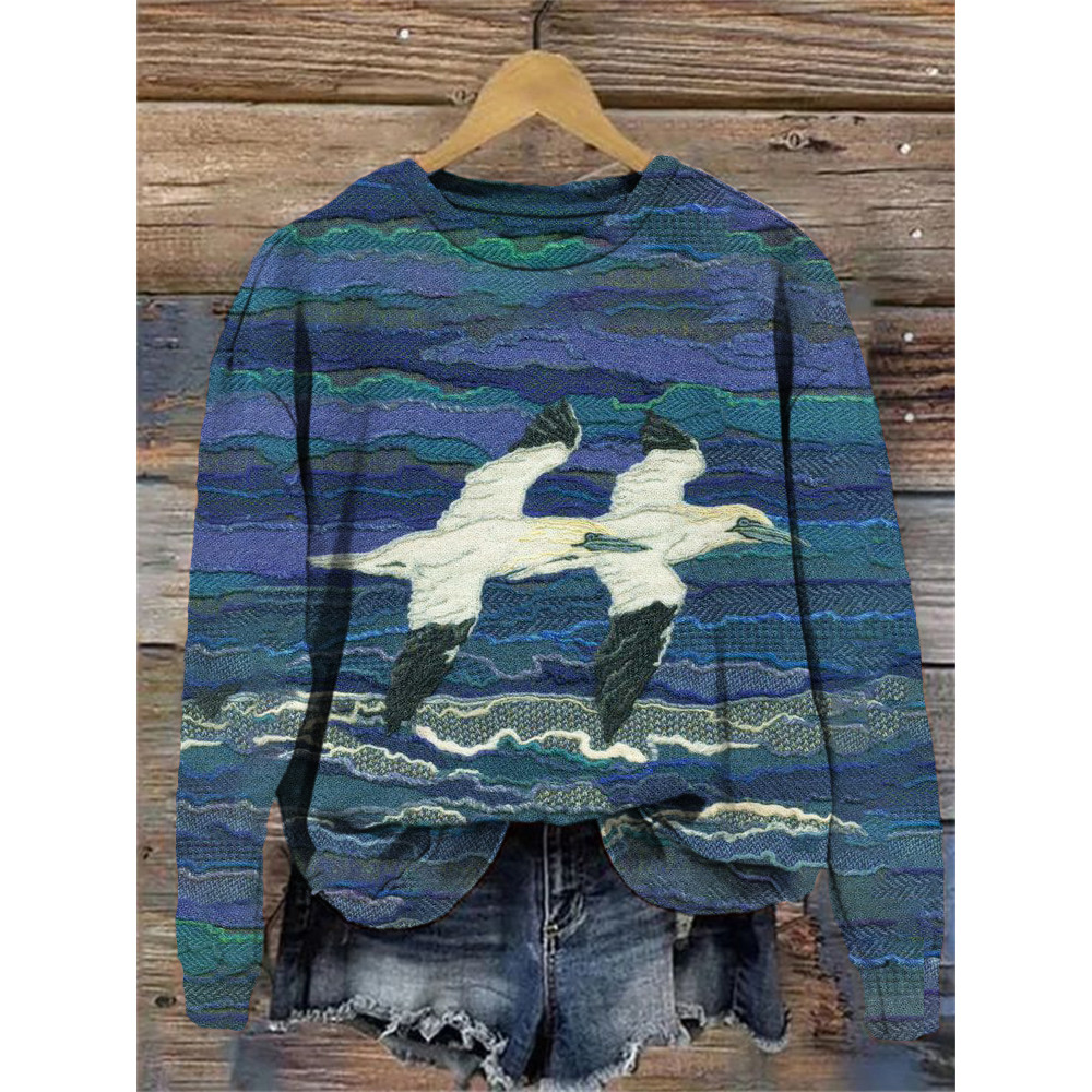 Ocean Seagull Pattern Comfortable Crew Neck Sweatshirt