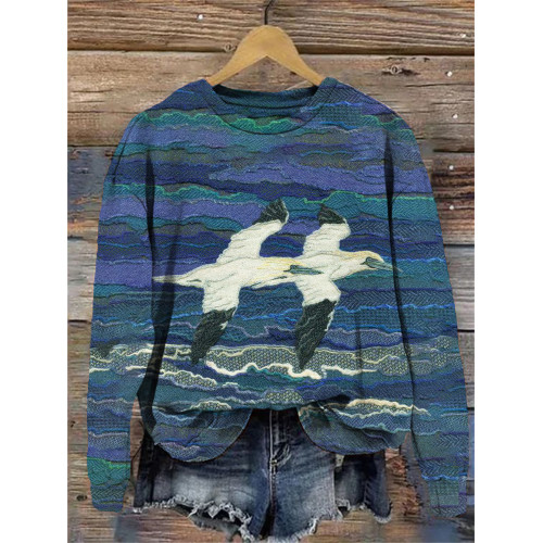 Ocean Seagull Pattern Comfortable Crew Neck Sweatshirt