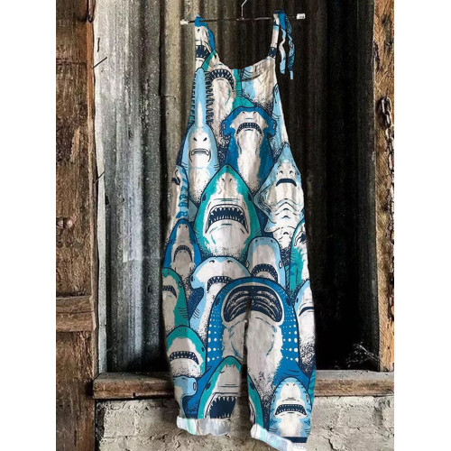 Ocean Shark Jaw Art Print Linen Bib Pants