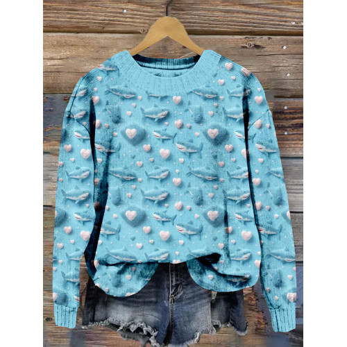Ocean Sharks Art Pattern Cozy Knit Sweater