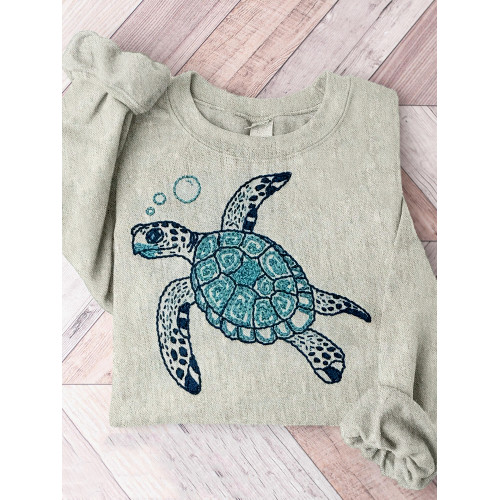 Ocean Turtle Embroidery Art Vintage Sweatshirt