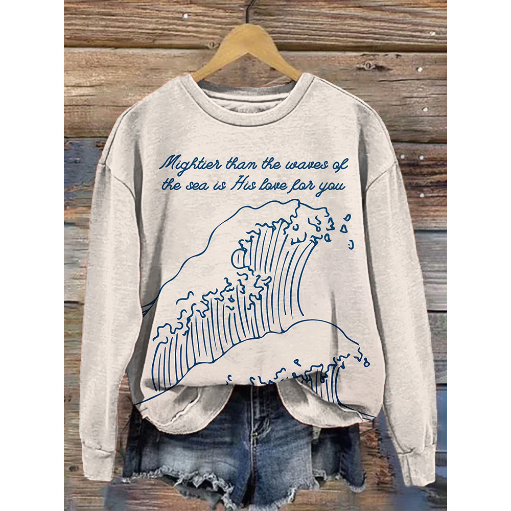 Ocean Waves Christian Art Print Casual Vintage Sweatshirt