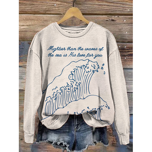 Ocean Waves Christian Art Print Casual Vintage Sweatshirt