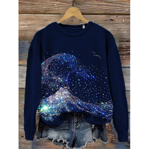 Ocean Waves Elegant Glitter Art Sweatshirt