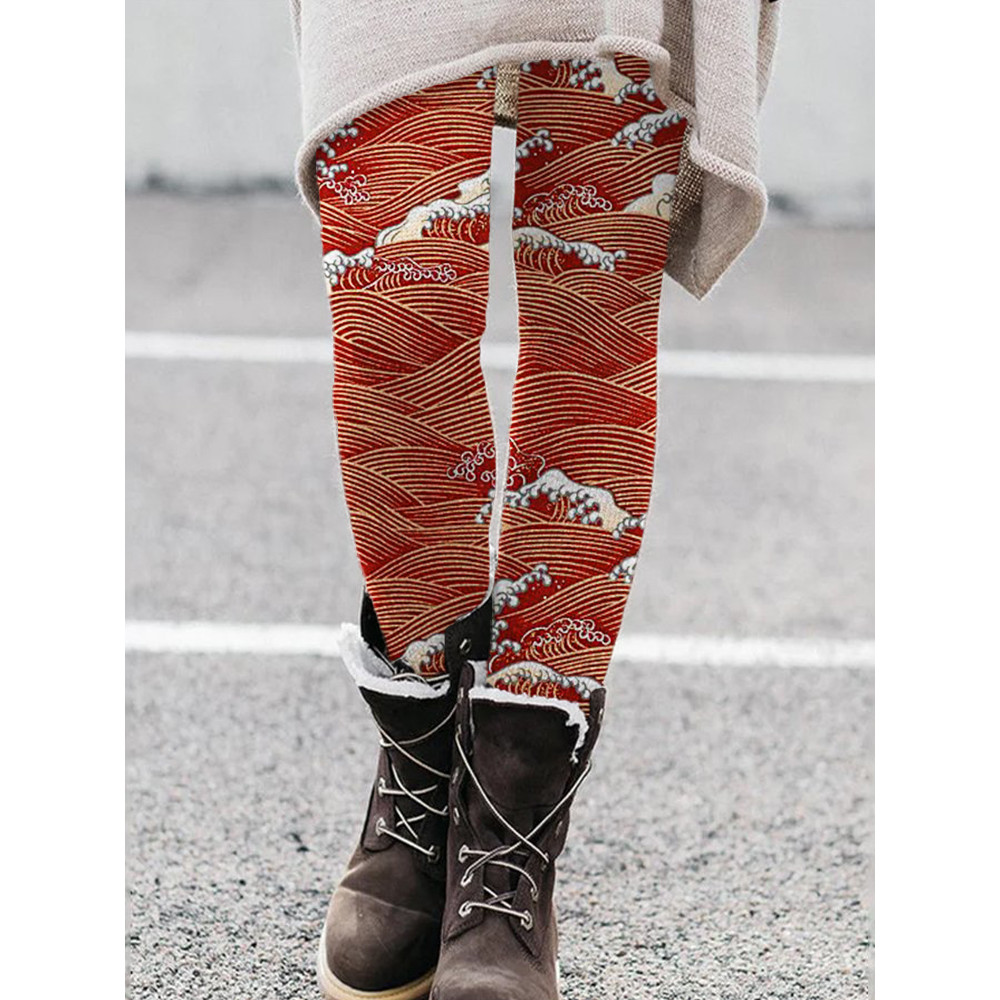 Ocean Waves Japanese Art Cozy Leggings