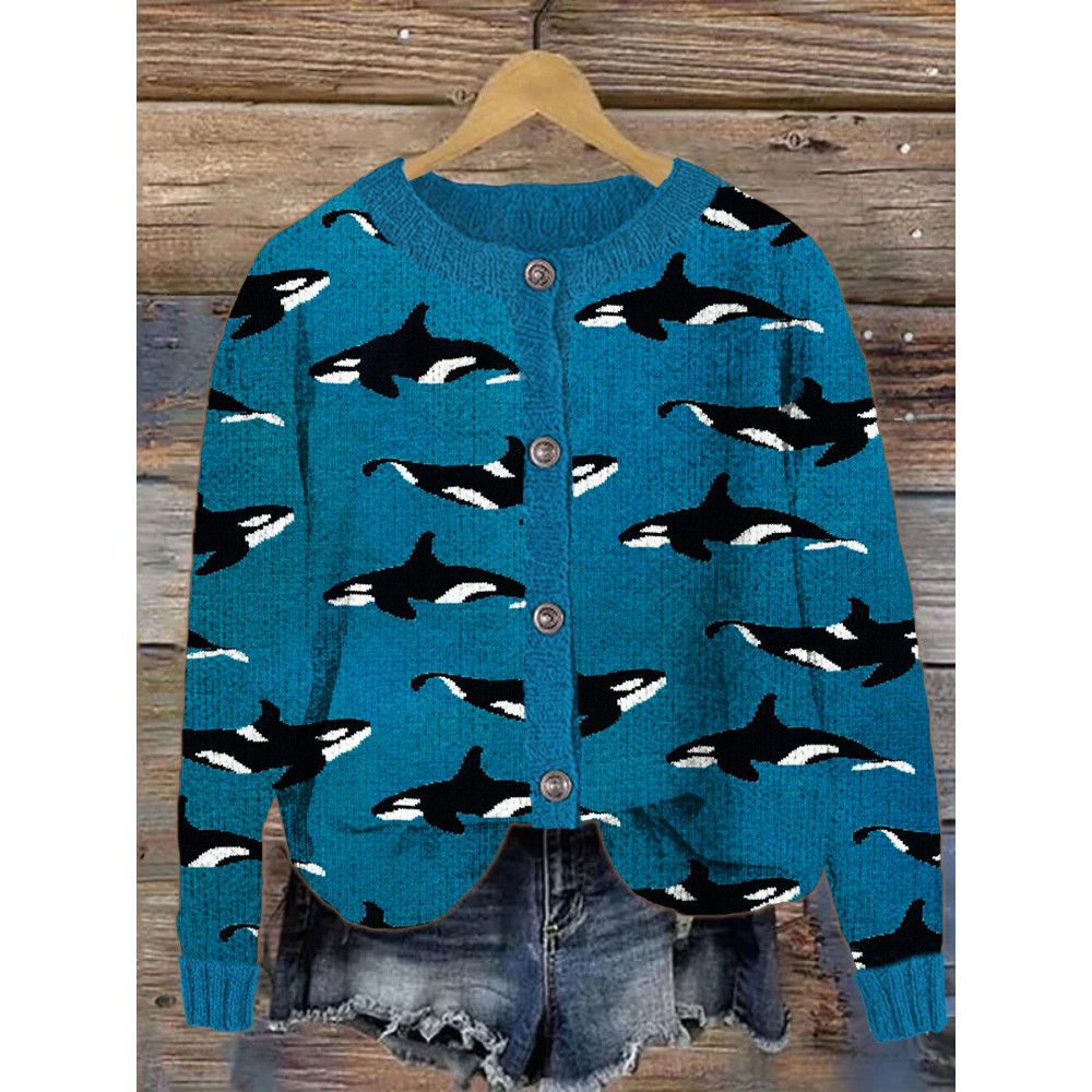 Ocean Whale Art Pattern Cozy Cardigan