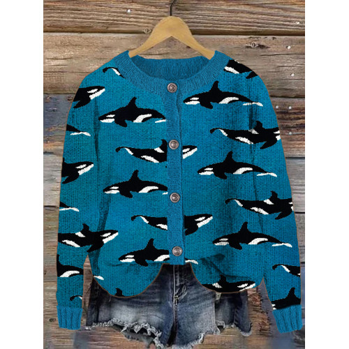 Ocean Whale Art Pattern Cozy Cardigan