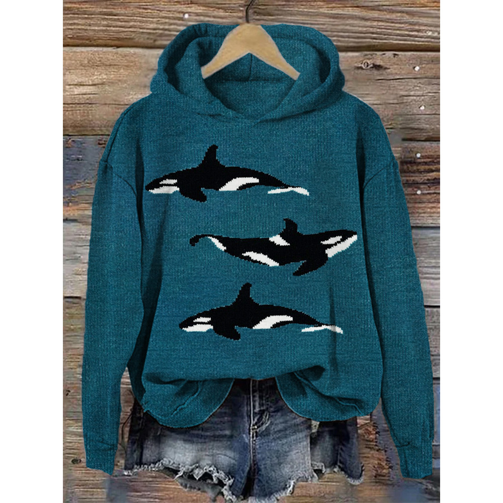 Ocean Whale Killer Knit Pattern Hoodie